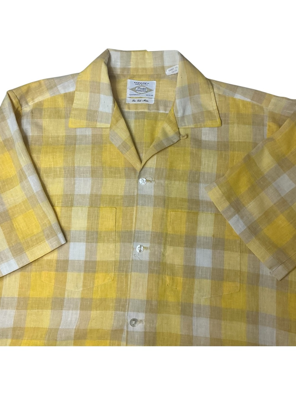 Vintage 60s Arrow Sanforized Loop Collar Gold/Cream Plaid Dexton Button Front Xl View 4